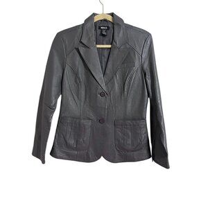 Vintage Leather Jacket Gray 8P Neutral Blazer Tailored Classic Chic Western 80s